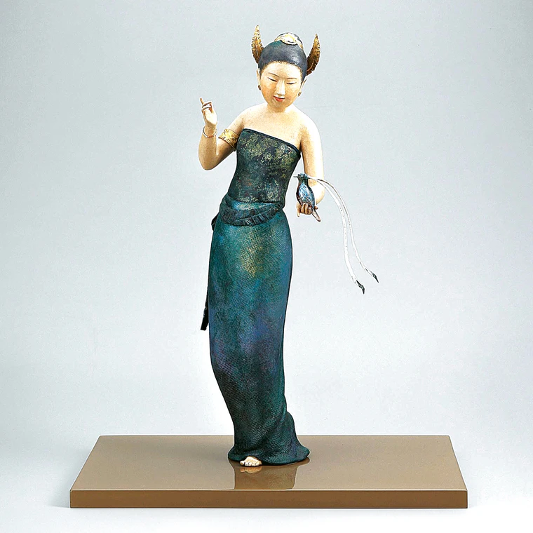 photo 桐塑布紙貼「献鳥」