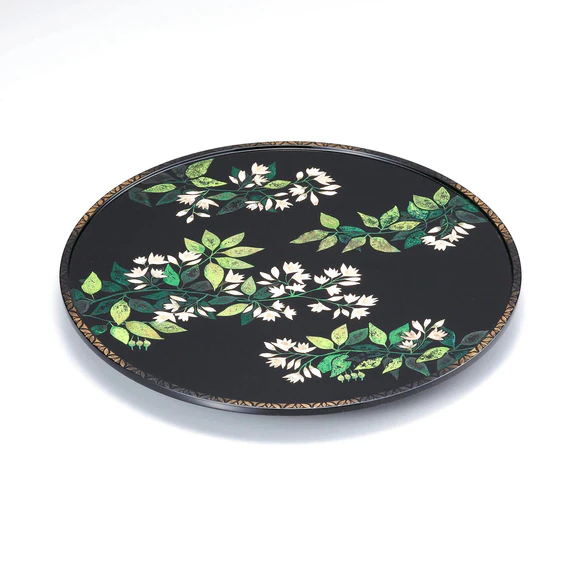 Plate with Design in Chinkin and Inlay "Japanese Snowbell"