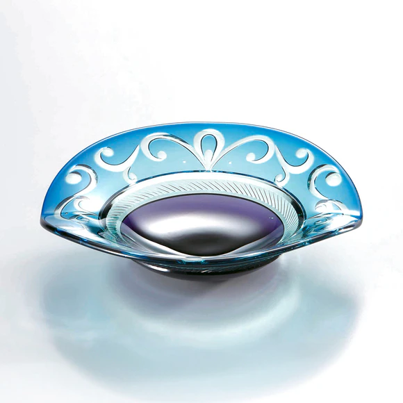 Blue-Violet Glass Covered Bowl  "Arabesque"