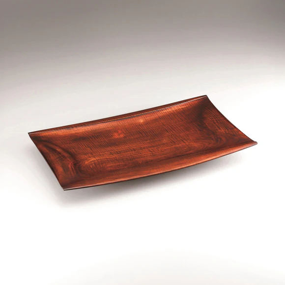 Tray of Horse Chestnut Wood with Curly Wood Grain Finished in Wiped Urushi