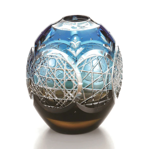 Cased Cut Glass Flower Vase with Different Colors on the Top and Bottom