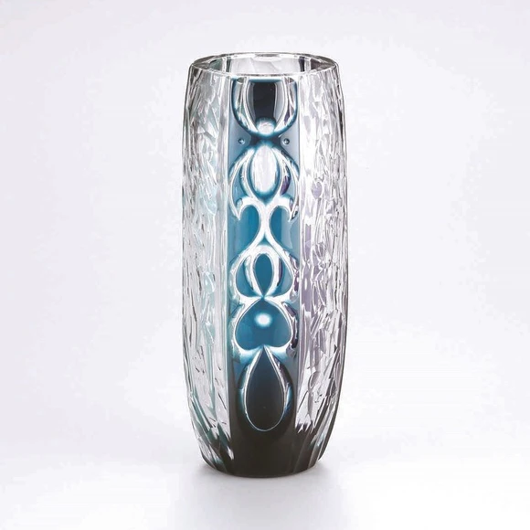 Cased Cut Glass Flower Vase with Three Different Colors