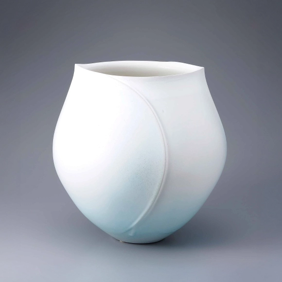 Wide-mouthed Flower Vase with White and Green Glaze