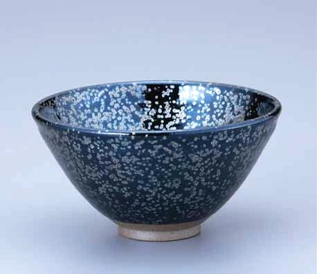 Silver Tea Bowl with Oil Spot Glaze (Masami Furuta