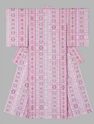 Kimono of Yoshino lattice pattern kasuri "Flowers looming in dusk"