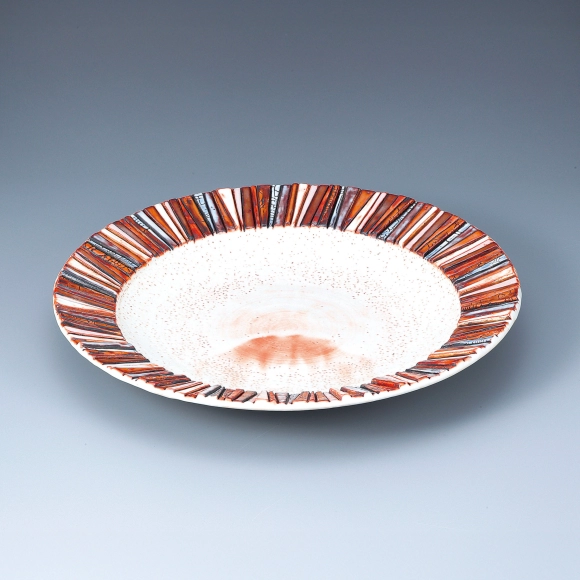 Shino Large Plate with Colored Decoration