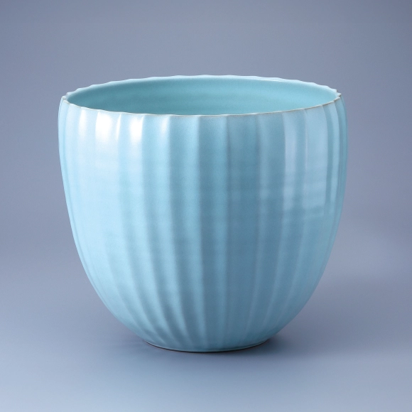 Sky Blue Vessel with Ridge Lines