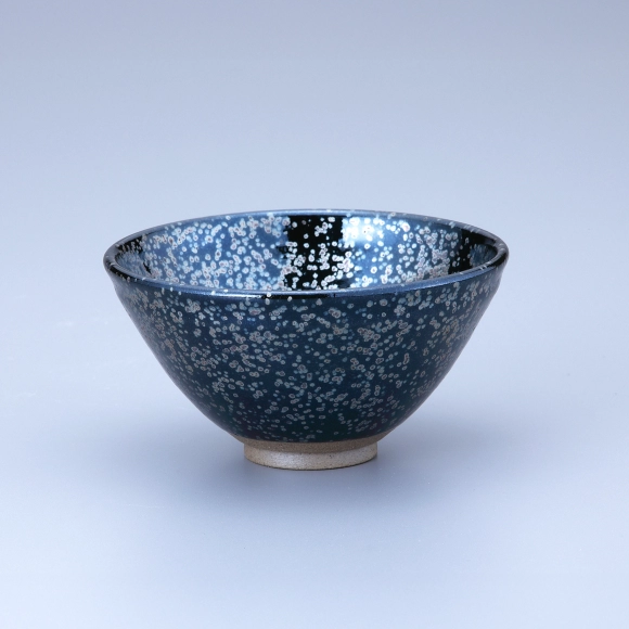 Silver Tea Bowl with Oil Spot Glaze