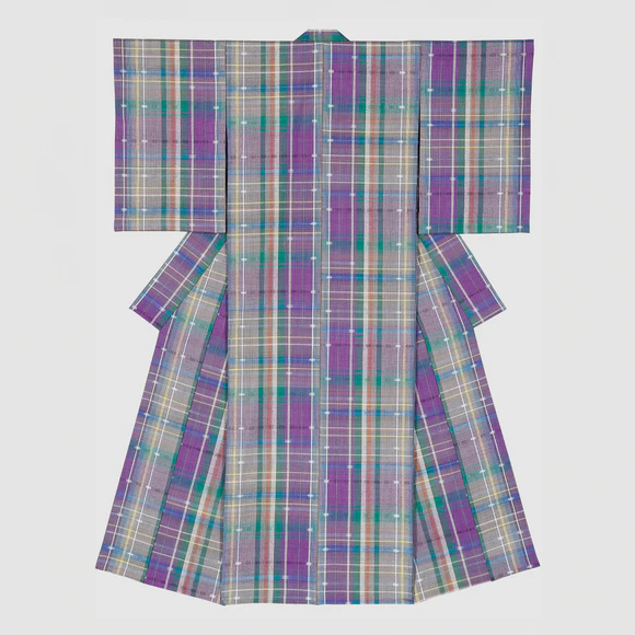 Kimono of Float Weave with Kasuri "Bubbles Flying"