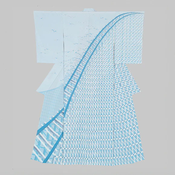 Kimono with Design in Yuzen Dyeing "Roller Coaster"