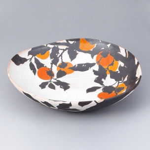 鉄絵掛分釉描大鉢「柿」