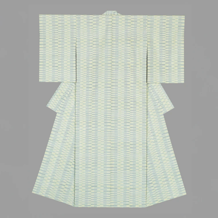photo Kimono of Tsumugi "Blossoming Tree Fence"
