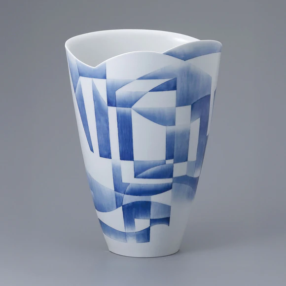 Flower Vase with Blue Street Design 
