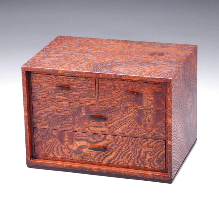 photo Small Chest of Drawers with Japanese Zelkova and Wiped Urushi