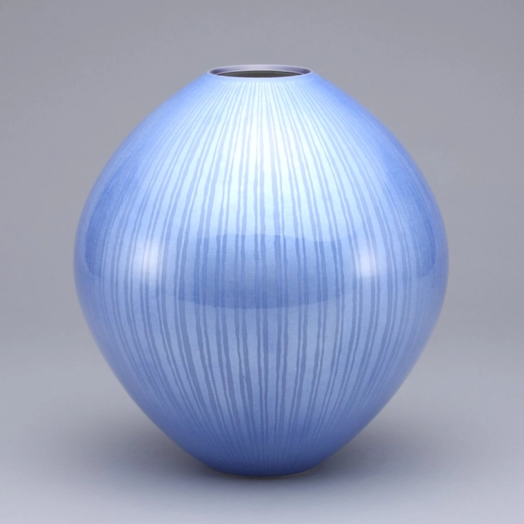 photo Jar with Design in Silver Under Light Blue Glaze