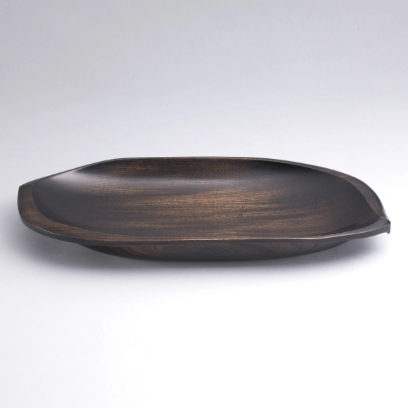 Container of Elm Wood Made by Hand Carving and Finished in Wiped Urushi