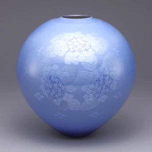 Jar with Light Blue Glaze and Flower Design in Underglaze Silver