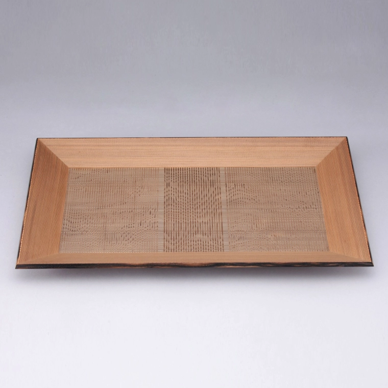 photo Tray of Jindai Cedar Wood with Straight GRain Inlaid with Flat GRain Wood