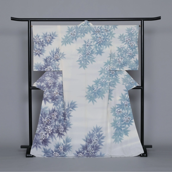 Formal Kimono with Design in Yūzen Dyeing "Blue Array"