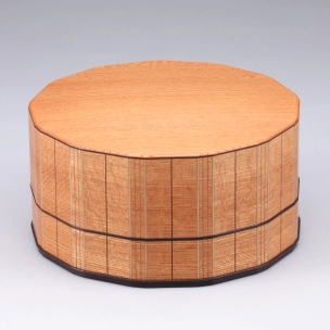 Box of Japanese Zelkova Wood Made by Lathing and Bending Work
