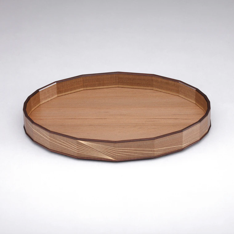 photo 神代杉挽曲造木象嵌菓子盆