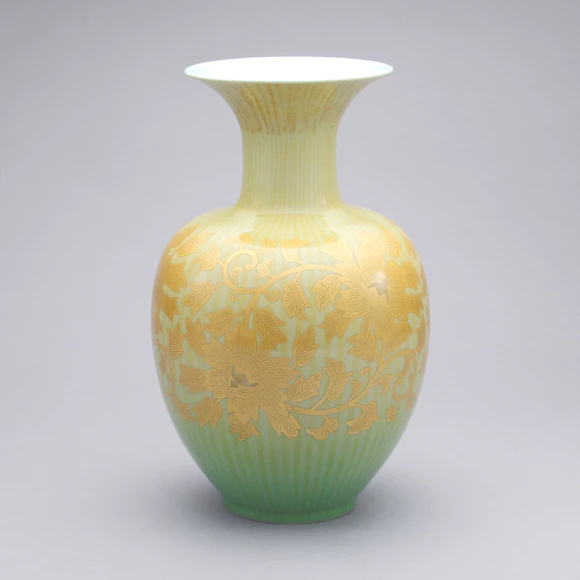 人間国宝 吉田美統 作 釉裏金彩 牡丹文 花瓶 茶道具 人間国宝 吉田美統 作 釉裏金彩 牡丹文 花瓶 共桐箱 茶道具 約