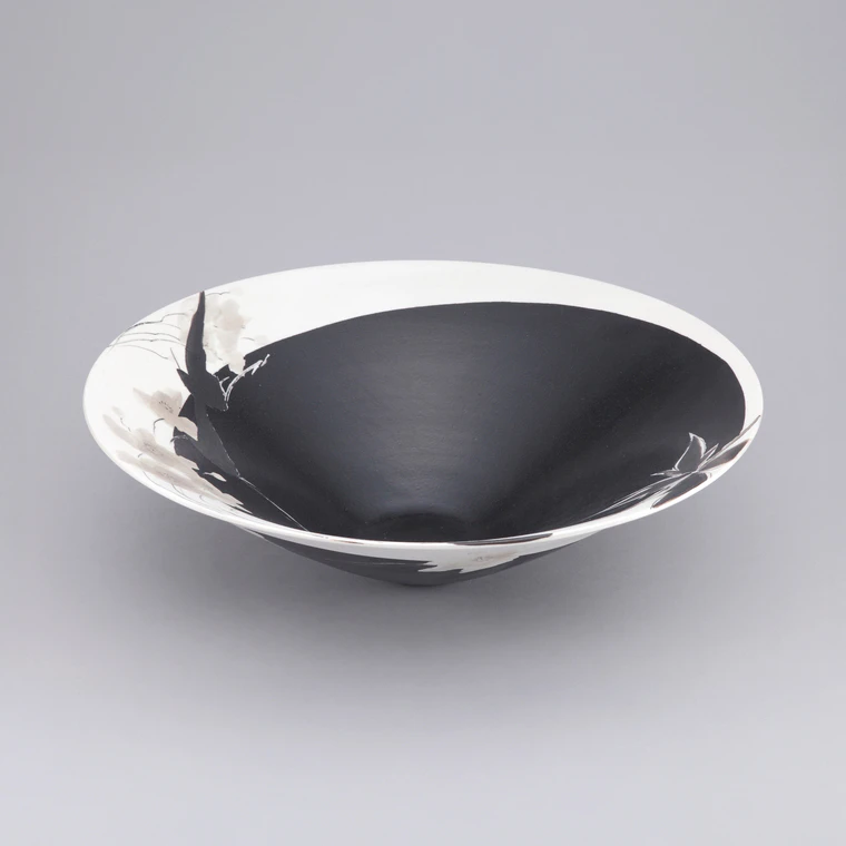 photo Bowl with Black Cat, Bird, and Flower Design