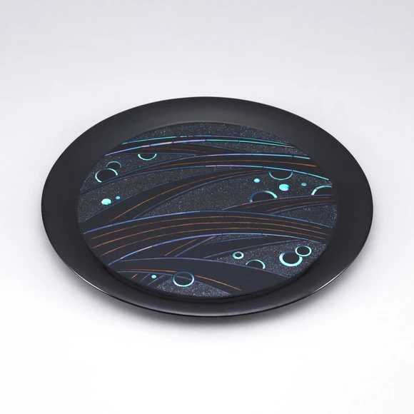 Round Tray with Mother-of-Pearl Inlay "Dewdrops on Grass"
