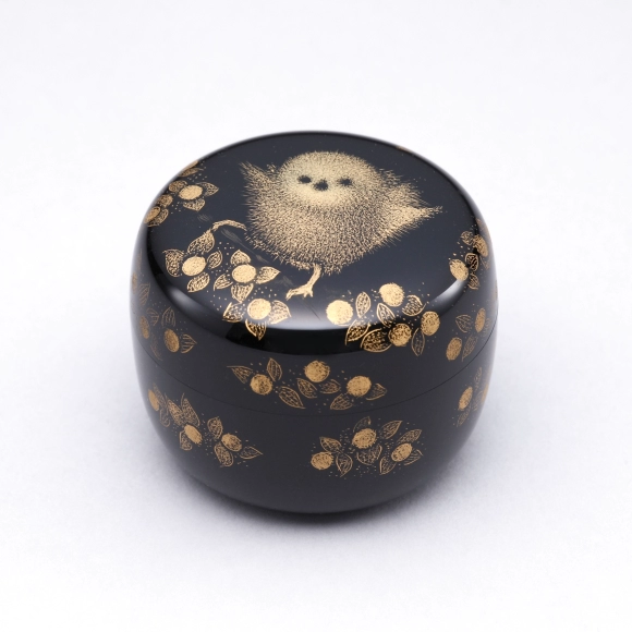Covered Box with Small Bird Design in Chinkin