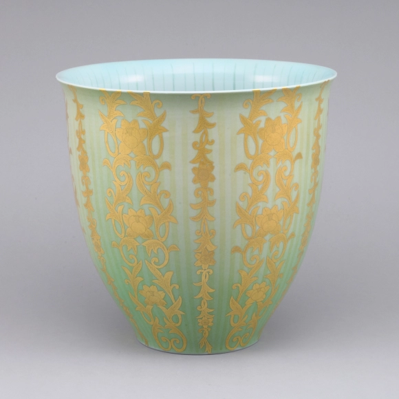 Flower Vase with Batik Design in Underglaze Gold