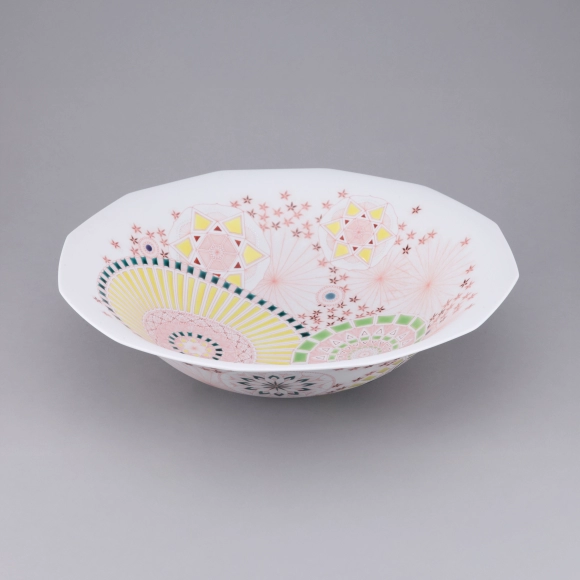 High Fired Plate with Design in Silver paint and Red Underglaze