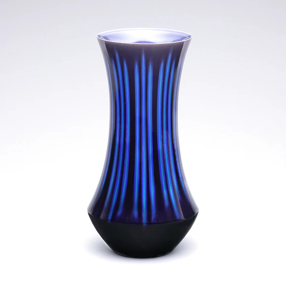 Flower Vase with Colored Glaze and Line Design
