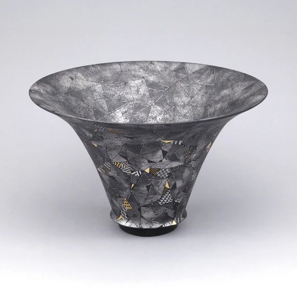 Flower Vase with Geometric Design in Platinum Painting