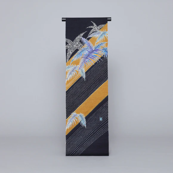 Obi Sash with Design in Yūzen Dyeing "Lush Green Leaves"