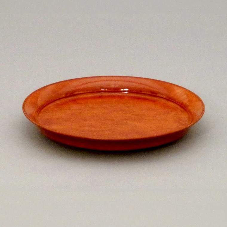 photo Red Lacquered Tray of Horse Chestnut Wood Finished in Wiped Urushi
