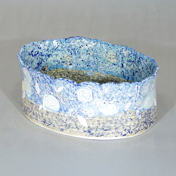 Vessel with Marbled Design and Flower Pattern