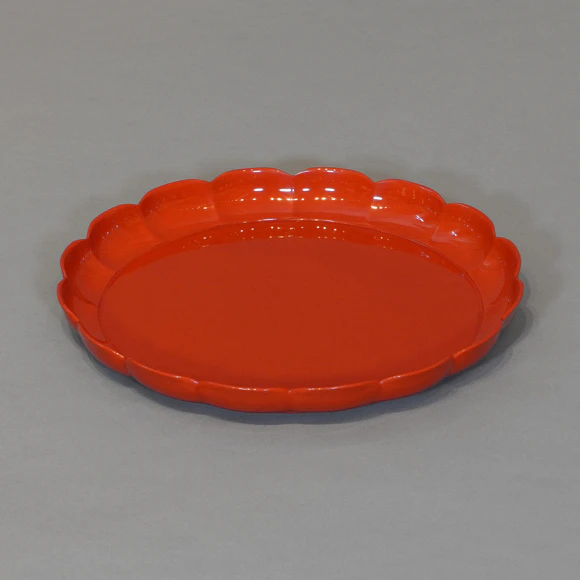 Kanshitsu Tray with Vermilion Lacquer and Chrysanthemum Design