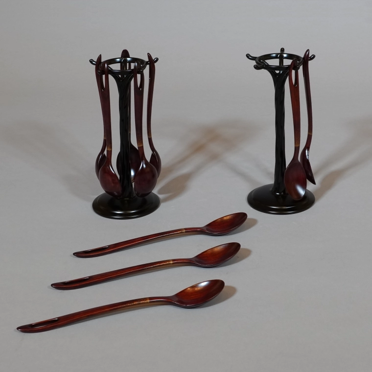 photo Spoon with Tame-nuri on Plain Wood Surface