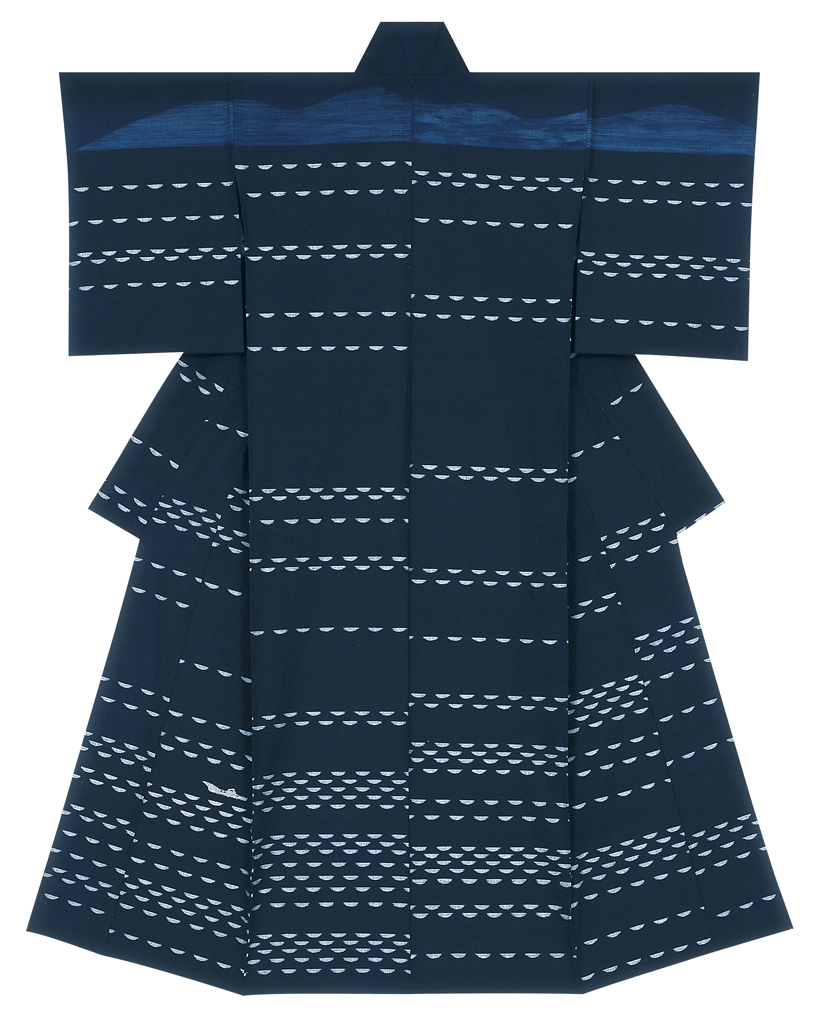 photo Kimono of Hand-spun Cotton Kasuri "Bay"