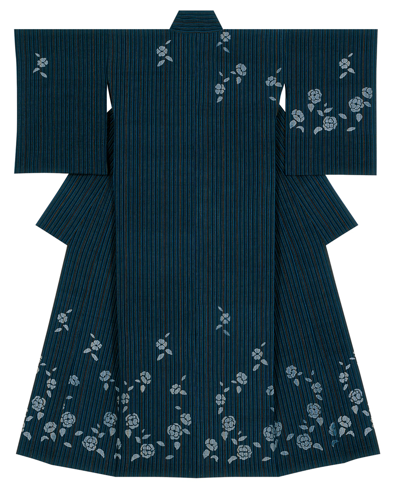 photo Kimono of Hand-spun Cotton Kasuri "Waiting for Spring"
