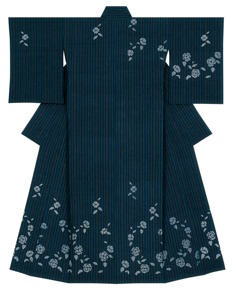 Kimono of Hand-spun Cotton Kasuri "Waiting for Spring"