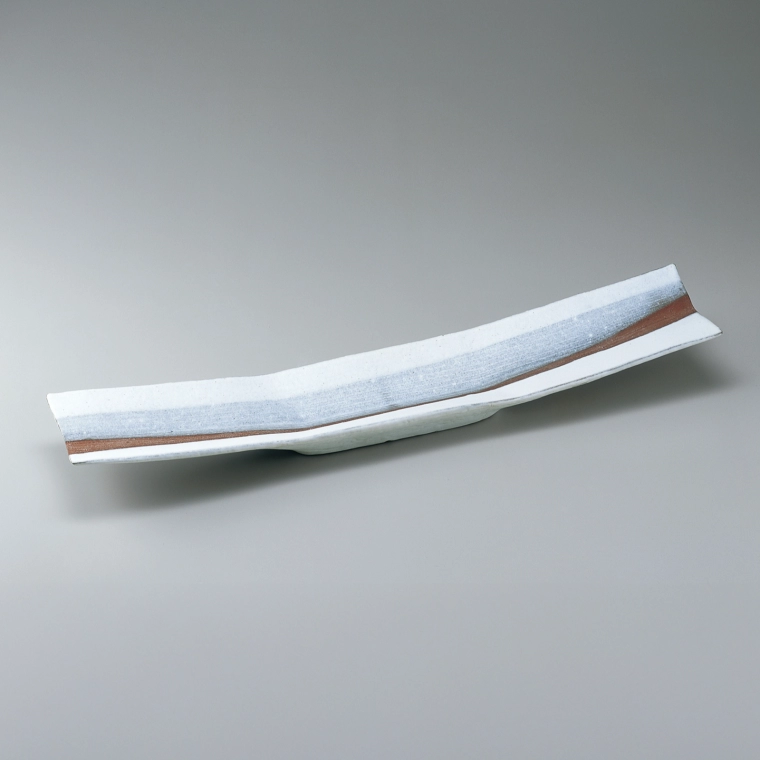 photo 白釉掛分角長皿