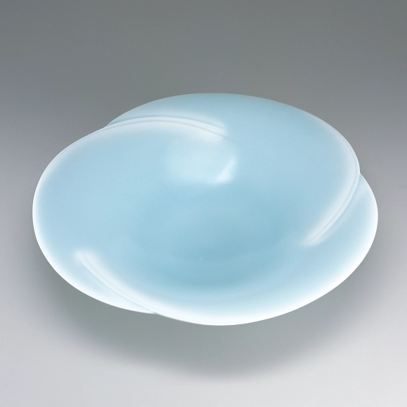 Large Bowl with Celadon Glaze and Blurred White Decoration