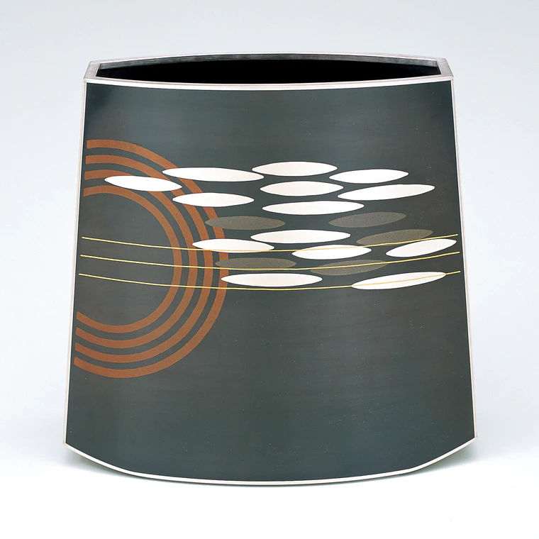 photo Flower Vessel Made by Heat Welding Method with Inlay Decoration "Dusk"