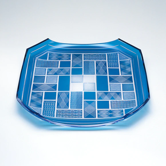 Cased Glass Plate with Incised Decoration "Blue Composition"