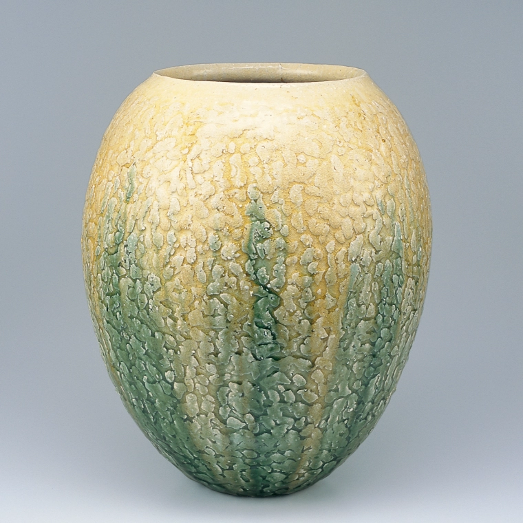 photo Jar with Ash Glaze and Green Glaze