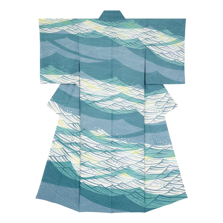 photo Unlined Kimono with Design in Sekidashi Yūzen Dyeing "Scent of Tide"
