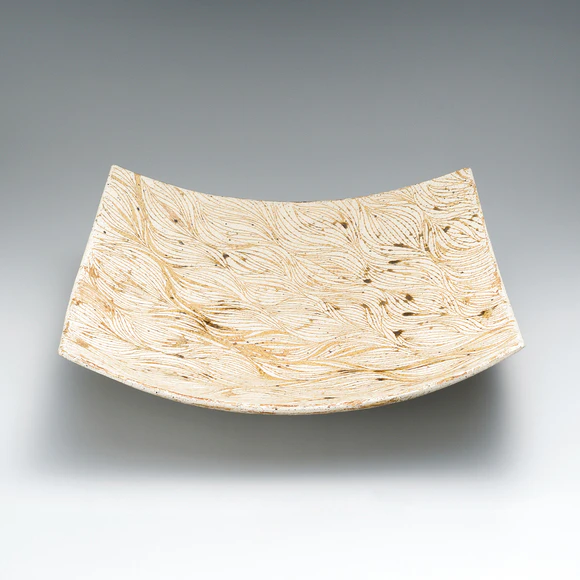Large Square Plate with Line Design in Glaze Painting
