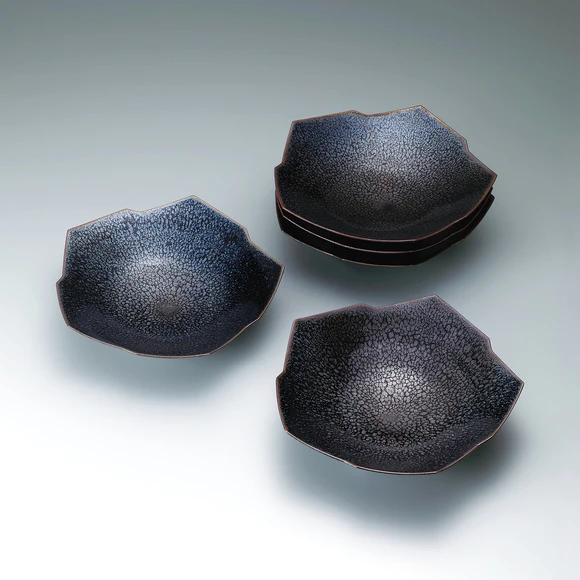 Set of bowls with iron glaze and kiln mutation effect