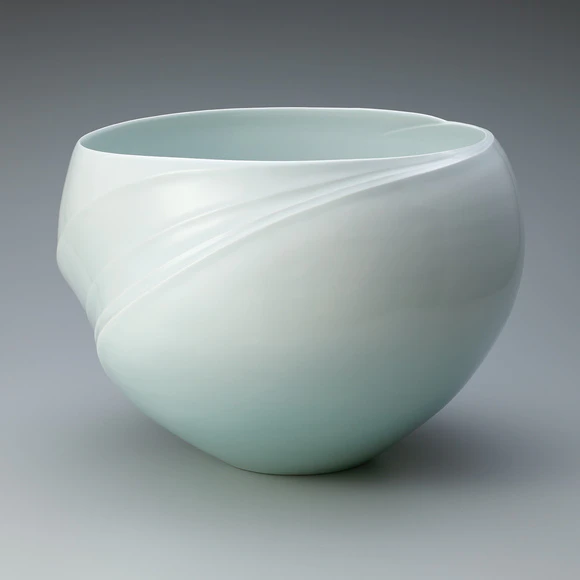 値下げ　樋口邦春　青白磁面取花入れ 樋口邦春 青白磁面取花入れ